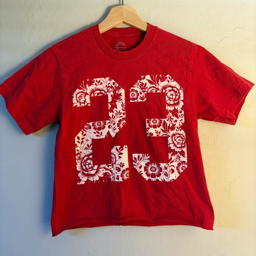 Red Kids Shirt with Floral Number Design